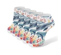 BHTGTRFDTD Chaussettes Courtes 5 Paires Aquarelle Baleines Dauphins Chaussettes De Sport Basses