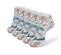BHTGTRFDTD Chaussettes Courtes 5 Paires Méduses Baleines Et Dauphins Chaussettes De Sport Basses
