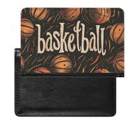 BHTGTRFDTD Étui De Protection De Passeport Basketballs Patterns Orange Étui De Passeport en Cuir PU avec Fente pour Carte De Crédit