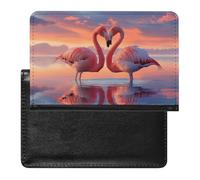 BHTGTRFDTD Étui De Protection De Passeport Deux Flamants Roses sur Fond d'eau Au Coucher du Soleil Étui De Passeport en Cuir PU avec Fente pour Carte De Crédit