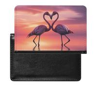 BHTGTRFDTD Étui De Protection De Passeport Deux Flamants Roses sur Fond d'eau Au Coucher du Soleil Étui De Passeport en Cuir PU avec Fente pour Carte De Crédit