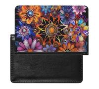 BHTGTRFDTD Étui De Protection De Passeport Mandala Fleurs Florales Étui De Passeport en Cuir PU avec Fente pour Carte De Crédit