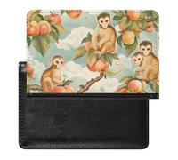BHTGTRFDTD Étui De Protection De Passeport Motifs Singe Mignon Et Pêches Étui De Passeport en Cuir PU avec Fente pour Carte De Crédit