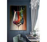 BHTMOI Impression de peinture sur verre à vin coloré | Impressions d'art sur toile | Cadeau pour amateur de vin | Décoration murale abstraite pour la cuisine 70x100cm (28x39in) avec cadre