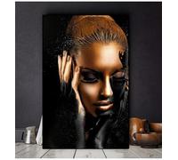 BHTMOI Noir Or Art Africain Femme Toile Mur Art pour Chambre Mur Scandinave Photo pour Salon Impressions sur Toile 90x140 cm (35x55in) Pas de Cadre
