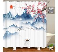 BHTMOI Rideau de Salle de Bain de Style Japonais, avec 12 Crochets de Rideau de Douche, Rideaux de Douche en Tissu Polyester imperméable 150x150cm/59x59in (LxH) Rideau de Douche en Tissu