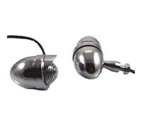 BHYShop Moto Bullet Feu Clignotant W/Visière Pour Croiseur Chopper Bobber Vintage Retro Café Rat Vélo (Chrome/clair)