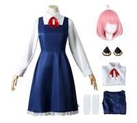 bi bi hou Anya Cosplay Costume Set avec Perruque Costume de Cosplay Anya Forger Déguisement de Anime Spy X Family Cosplay Costume Halloween Carnaval Fête Costume pour Adulte Bleu