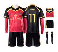 bi bi hou Blue Lock Cosplay Isagi Yoichi Maillot Set Haut Short et Chaussettes Déguisement de Anime Blue Lock Isagi Uniforme Rouge Noir Jersey Noël Halloween Carnaval Fête Sport Costume