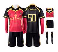 bi bi hou Blue Lock Cosplay Kunigami Rensuke Maillot Set Haut Short et Chaussettes Déguisement de Anime Blue Lock Kunigami Uniforme Rouge Noir Jersey Noël Halloween Carnaval Fête Sport Costume