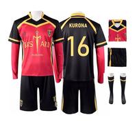 bi bi hou Blue Lock Cosplay Ranze Kurona Maillot Set Haut Short et Chaussettes Déguisement de Anime Blue Lock Kurona Uniforme Rouge Noir Jersey Noël Halloween Carnaval Fête Sport Costume