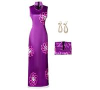 bi bi hou Boa Hancock Cosplay Costume Set avec Boucles d'oreilles Déguisement de Anime Boa Hancock Cosplay Cheongsam Sexy Pourpre Halloween Carnaval Fête Costume pour Adulte