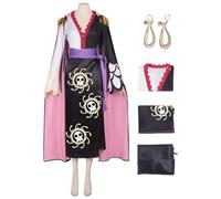 bi bi hou Boa Hancock Cosplay Costume Set avec Cape et Boucles d'oreilles Déguisement de Anime Boa Hancock Kimono Sexy Noir Halloween Carnaval Fête Costume pour Adulte