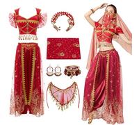 bi bi hou Costume de Princesse Jasmine Femmes Déguisements Aladdin Princesse Costume avec Accessoires Costumes de Danse du Ventre Noël Fête Halloween Carnaval Cosplay Costume pour Adulte