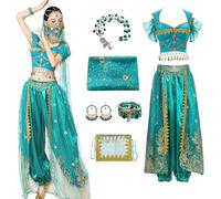 Bi Bi Hou Costume de Princesse Jasmine pour Femmes - Déguisement Aladdin avec Accessoires - Danse du Ventre pour Noël, Fête, Halloween, Carnaval - Cosplay pour Adulte