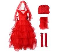 bi bi hou Femme Beetle Jus Lydia Cosplay Costume Set Déguisement BeetleJus Costume Gothique Robe de Mariée Rouge Noël Halloween Carnaval Fête Performance Costume