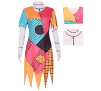 bi bi hou Femme Sally Cosplay Costume Set Déguisements de Jack Skellington Squelette Mariée Imprimés Robe Sally Costume Gothique Uniforme Noël Halloween Carnaval Fête Performance Fancy Dress