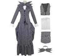 bi bi hou Femme Sally Jack Skellington Cosplay Costume Set Déguisements de Squelette Mariée Sally Jack Costume Gothique Uniforme Noël Halloween Carnaval Fête Performance Costume