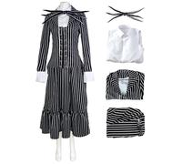 bi bi hou Femme Sally Jack Skellington Cosplay Costume Set Déguisements de Squelette Mariée Sally Jack Costume Gothique Uniforme Noël Halloween Carnaval Fête Performance Costume