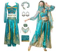 bi bi hou Femmes Costume de Princesse Jasmine Déguisements Aladdin Princesse Costume avec Accessoires Costumes de Danse du Ventre Noël Fête Halloween Carnaval Cosplay Costume pour Adulte