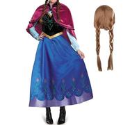 bi bi hou Femmes Robe de Princesse Anna Déguisements Reine des Neiges Princesse Anna Costume ave Perruque Anniversaire Noël Fête Halloween Carnaval Bal Cosplay Costume pour Adulte S-XXL