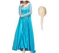 bi bi hou Femmes Robe de Princesse Elsa ave Perruque Déguisements Reine des Neiges Princesse Costume Anniversaire Noël Fête Halloween Carnaval Bal Cosplay Costume pour Adulte S-3XL
