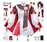bi bi hou Genshin Impact Hutao Cosplay Costume Set avec Perruque Déguisement de Genshin Costume Hutao New Skin Uniforme Noël Halloween Carnaval Fête Performance Costume pour Adulte XS-3XL
