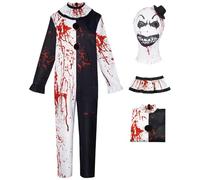 bi bi hou Homme Terrifier Clown Cosplay Costume avec Masque Déguisements de Clown Tueur Costume Terrifier Art The Clowns Uniforme Noir et Blanc Noël Halloween Carnaval Fête Performance Adulte