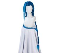 bi bi hou Jinx Cosplay Perruque Bleu Double Tresse Torsadée Longueur 120cm Déguisement de Anime Arcane Jinx Wig Anime Perruque Noël Halloween Carnaval Fête Costume Accessoires Adulte