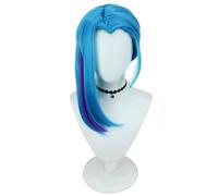 bi bi hou Jinx Cosplay Perruque Bleu Queue de Cheval Longueur 37cm Déguisement de Anime Arcane 2 Jinx Wig Anime Perruque Noël Halloween Carnaval Fête Costume Accessoires Adulte