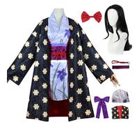 bi bi hou Nico Robin Cosplay Costume Set avec Perruque Déguisement de Anime Robin Cosplay Kimono Halloween Carnaval Fête Costume pour Adulte