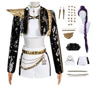bi bi hou Rumi Cosplay Costume Complete Set avec Perruque Déguisement de Anime Demon Hunters Costume Rumi Uniforme Noir Noël Halloween Carnaval Fête Performance Costume Adulte