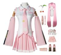 bi bi hou Sakura Miku Cosplay Costume Set avec Perruque Déguisement de Miku Uniforme Rose Anime Costume Noël Halloween Carnaval Fête Performance Costume Adulte XXS-3XL