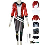 bi bi hou VI Cosplay Costume Complete Set avec Perruque Déguisement de Anime Arcane 2 Costume VI Uniforme Rouge Noël Halloween Carnaval Fête Performance Costume Adulte