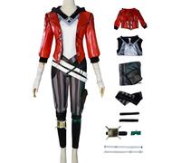 bi bi hou VI Cosplay Costume Complete Set avec Perruque Déguisement de Anime Arcane 2 Costume VI Uniforme Rouge Noël Halloween Carnaval Fête Performance Costume Adulte