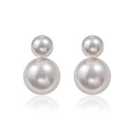 Bi&Yamigeo Boucles d'oreilles à double perle, pendentif en perles rondes blanches pour mariage, mariée, demoiselle d'honneur, anniversaire pour femme, Acier inoxydable, Pas de gemme