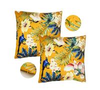 BIA Home Alba - Lot de 2 housses de coussin d'extérieur imperméables - 45 x 45 cm - Jaunes - Motif oiseau - Printemps - Idéal pour balcon - Avec motif floral et floral