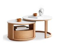 BiaBuiMM Table Basse Gigogne, Table Ronde Moderne avec Tiroirs de Rangement, Lot de 2 Tables de Salon Ronde pour Salon et Bureau