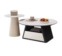 BiaBuiMM Table Basse Ronde, Ensemble avec Plateau en Pierre Frittée et Pieds en Acier, Tables Moderne avec Table D’appoint pour Salon ou Chambre(Natural,27.5in/70cm)