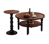 BiaBuiMM Tables Basses Gigognes Rondes Lot de 2, Design 2 Niveaux avec Rangement Ouvert et Bords Courbés, Table de Salon Polyvalente pour Chambre et Balcon