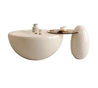 BiaBuiMM Tables Basses Rondes Modernes Lot de 2, Tables de Salon en Verre Trempé avec Grande Surface pour Salon, Chambre, Bureau(Beige)