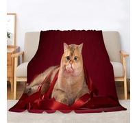 BIAFRA Couverture Polaire Chat à Poil Court, Rouge foncé Imprimé Couverture Polaire 150x200 Flanelle Microfibre Moelleuse Chaudes Légères Couvertures pour Voyager, Lit ou Canapé