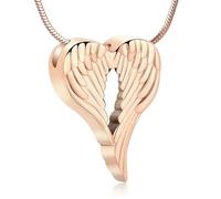BIAIHQIE Bijou de crémation en Forme de cœur, Pendentif urne funéraire en Acier Inoxydable avec Ailes d'ange et Pendentif en Forme de cœur, pour Femmes et Hommes - Rose