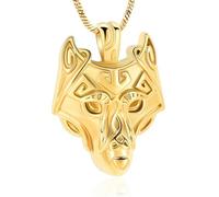 BIAIHQIE Bijoux funéraires pour Hommes, Collier urne en Forme de cœur de Loup pour Hommes, Pendentif Animal pour Hommes - Or