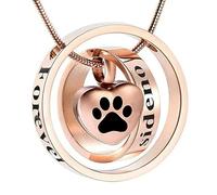 BIAIHQIE Chien/Chat Patte Impression Coeur urne Collier - Pas Longtemps à Mes côtés, pour Toujours dans Mon Coeur crémation Bijoux pour Les Cendres pour Animal de Compagnie Souvenir-Or Rose