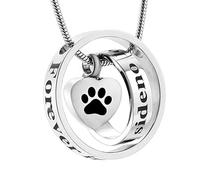 BIAIHQIE Chien/Chat Patte Impression Coeur urne Collier - Pas Longtemps à Mes côtés, pour Toujours dans Mon Coeur crémation Bijoux pour Les Cendres pour Animal de Compagnie Souvenir-Argent