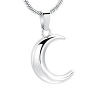 BIAIHQIE Collier urne funéraire en acier inoxydable avec croissant de lune pour cendres - Cadeau pour homme et femme, Acier inoxydable