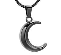 BIAIHQIE Collier urne funéraire en acier inoxydable avec croissant de lune pour cendres - Cadeau pour homme et femme