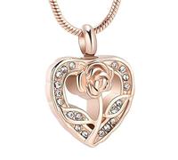 BIAIHQIE Collier urne funéraire en Forme de cœur avec Fleur de Rose, Pendentif pour Cendres, Bijou pour Femme en Acier Inoxydable, Bijou pour Cendres en Forme de cœur, Or Rose