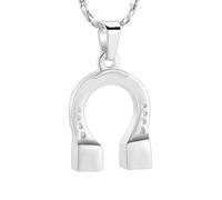 BIAIHQIE Collier urne funéraire en Forme de Fer à Cheval, Bijou commémoratif pour Cendres humaines ou animales, Argent